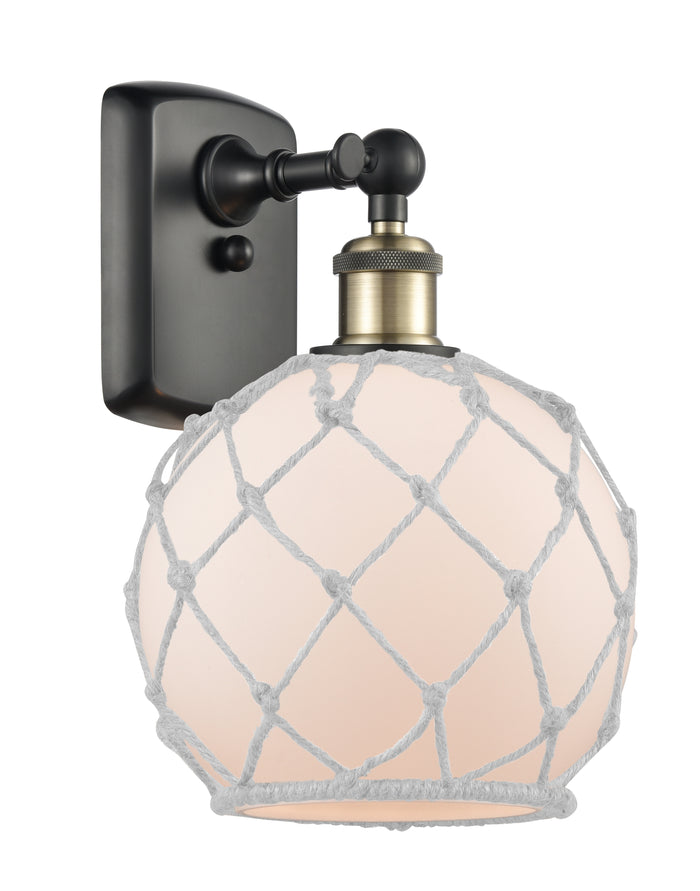 Black Antique Brass / White Glass with White Rope