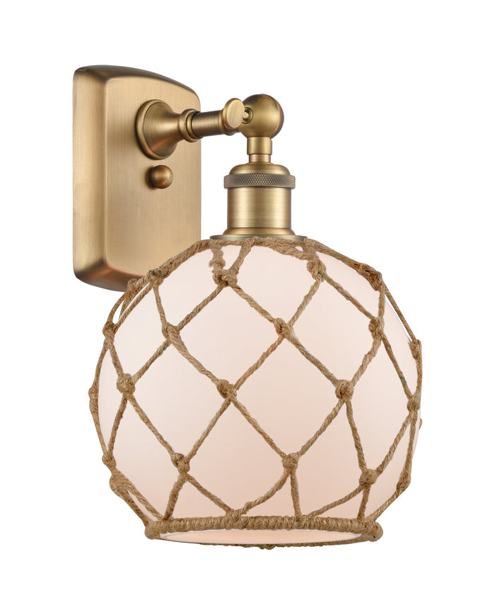 Brushed Brass / White Glass with Brown Rope