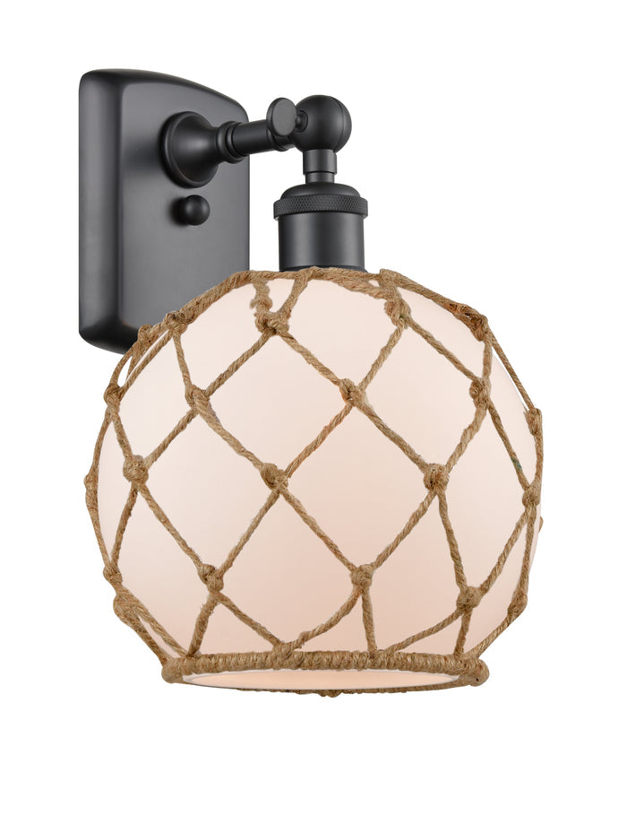 Matte Black / White Glass with Brown Rope