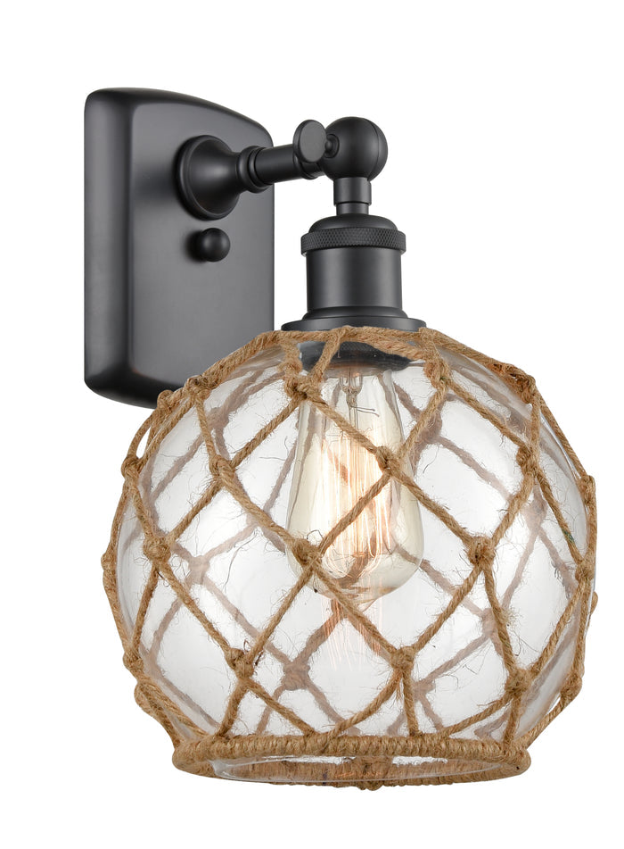 Matte Black / Clear Glass with Brown Rope