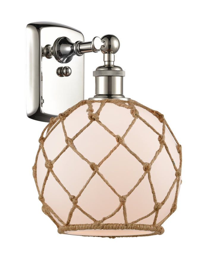 Polished Nickel / White Glass with Brown Rope