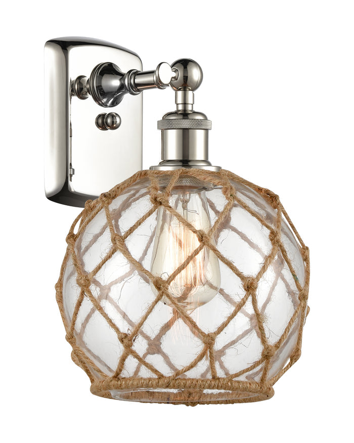 Polished Nickel / Clear Glass with Brown Rope