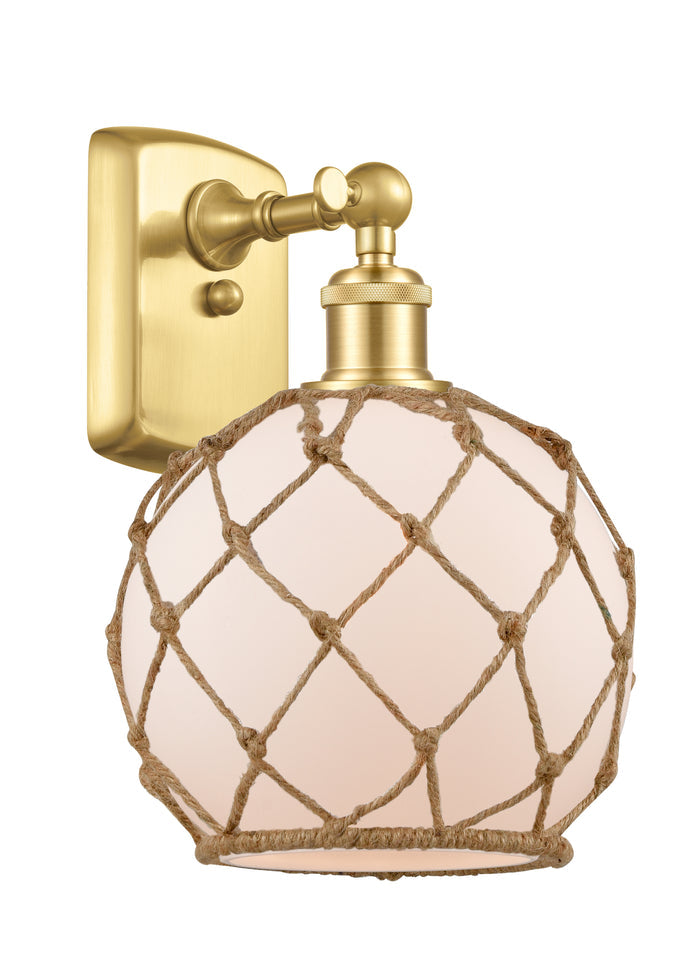 Satin Gold / White Glass with Brown Rope