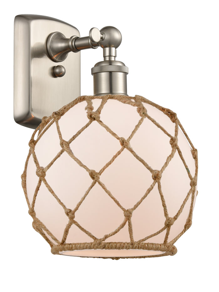 Brushed Satin Nickel / White Glass with Brown Rope