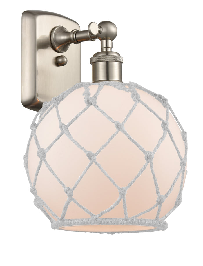 Brushed Satin Nickel / White Glass with White Rope