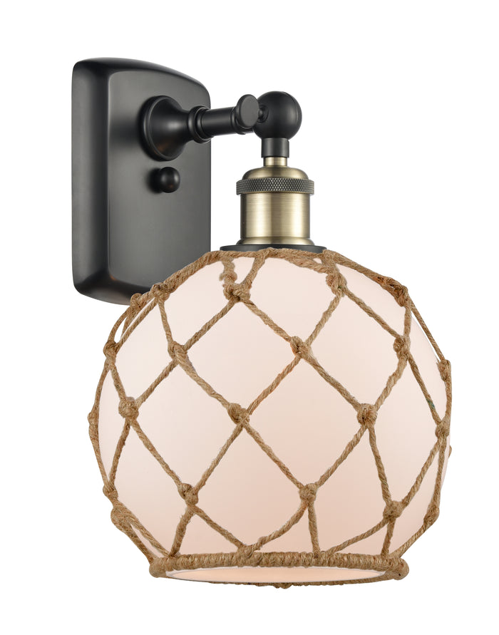 Black Antique Brass / White Glass with Brown Rope