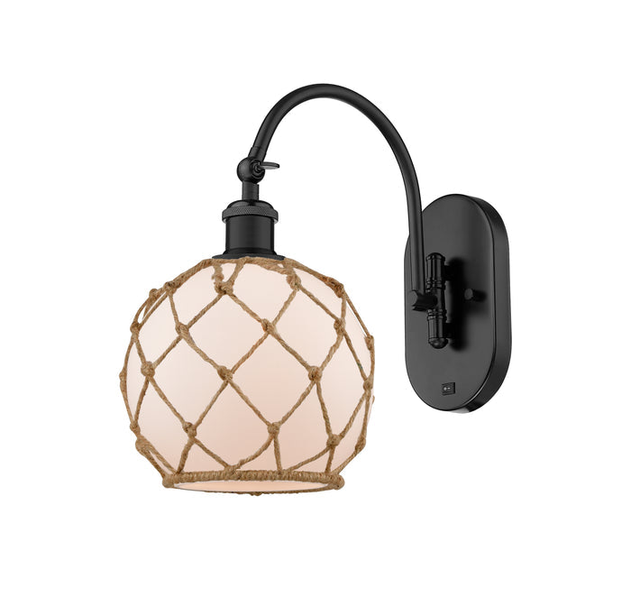 Matte Black / White Glass with Brown Rope