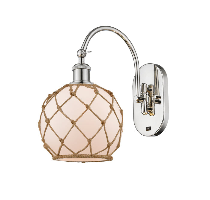 Polished Nickel / White Glass with Brown Rope