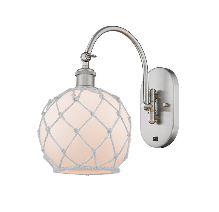 Brushed Satin Nickel / White Glass with White Rope