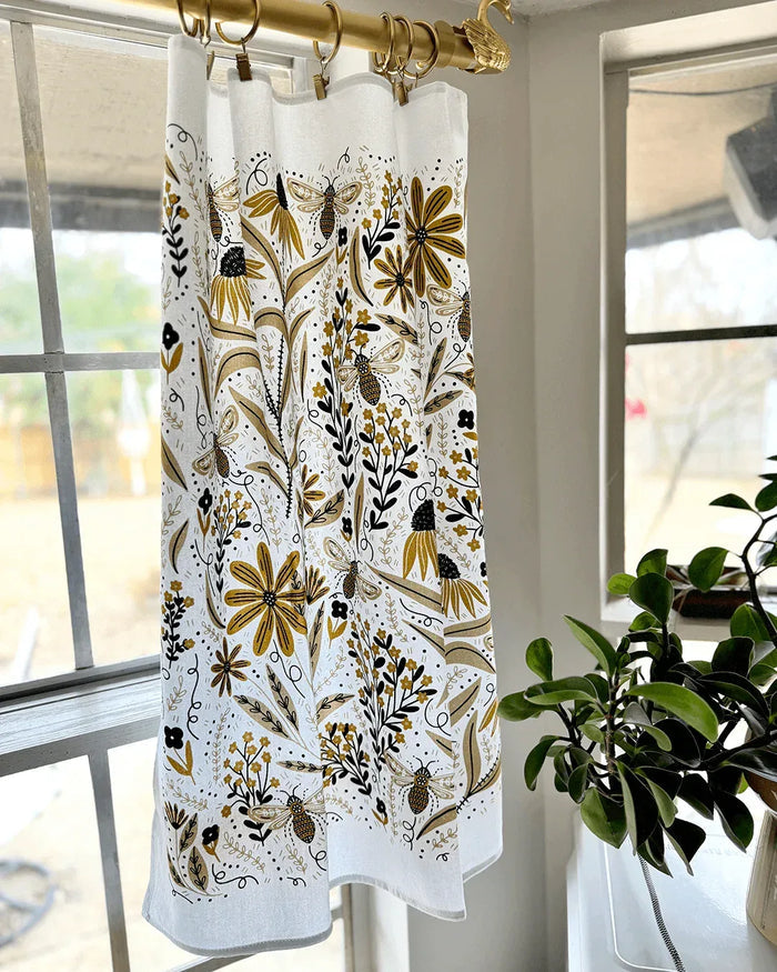 set of two tea towels with bee and floral illustrations