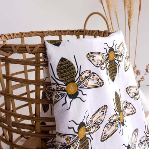tea towels with illustrated bees
