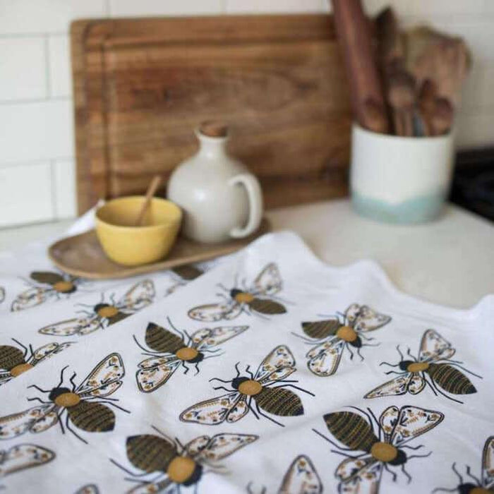 tea towels with illustrated bees