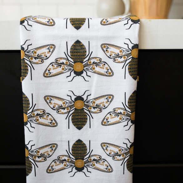 tea towels with illustrated bees