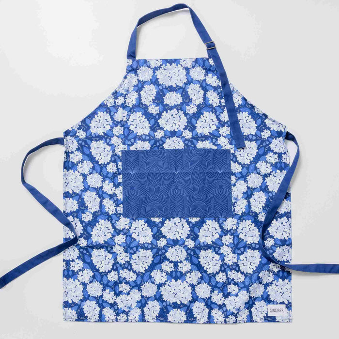 Dark Blue Hydrangea Apron & Oven Mitt Set