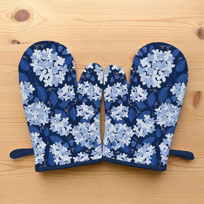 Dark Blue Hydrangea Oven Mitts (Set of 2)