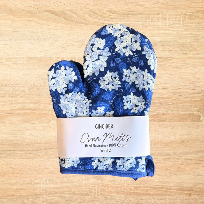 Dark Blue Hydrangea Oven Mitts (Set of 2)
