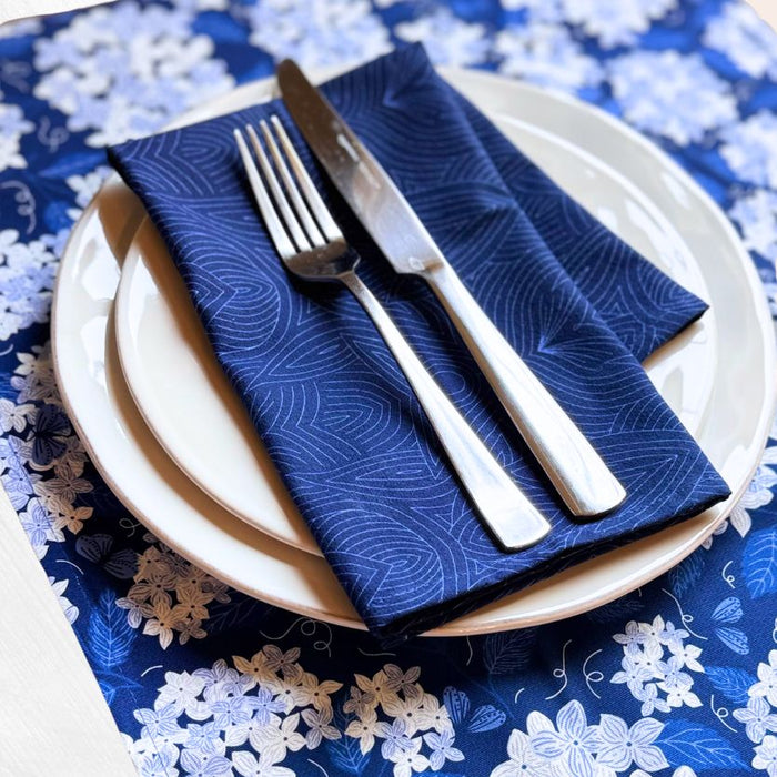 Dark Blue Hydrangea Table Runner
