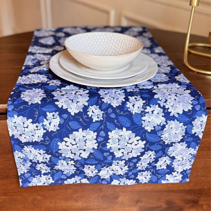 Dark Blue Hydrangea Table Runner