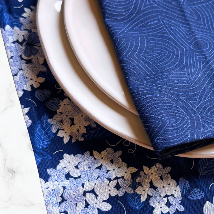 Dark Blue Hydrangea Table Runner