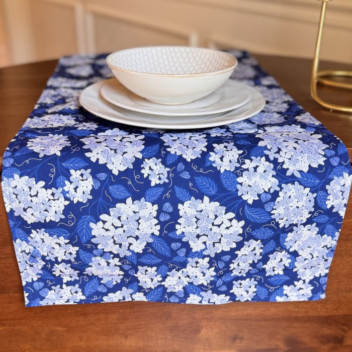 Dark Blue Hydrangea Table Runner