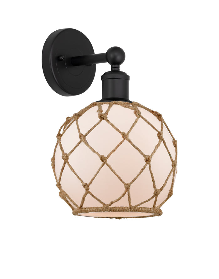 Matte Black / White Glass with Brown Rope