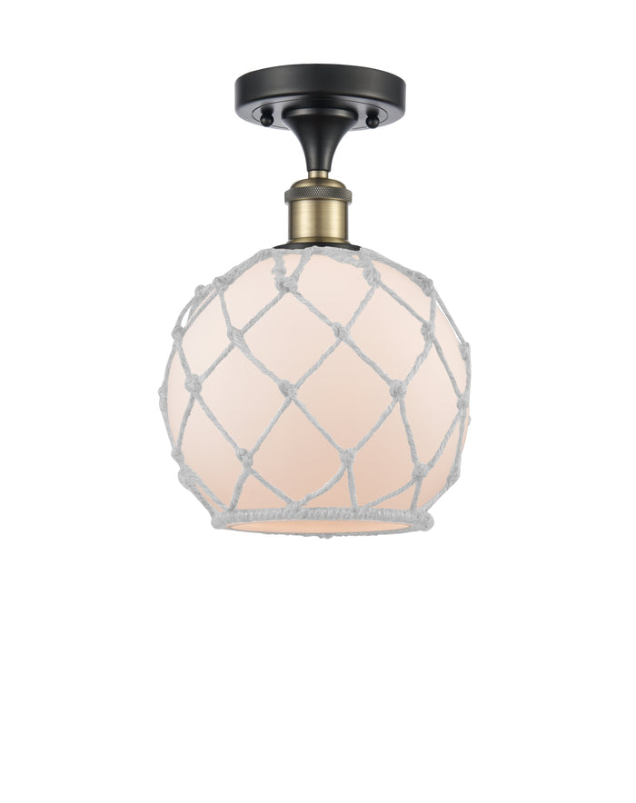 Black Antique Brass / White Glass with White Rope