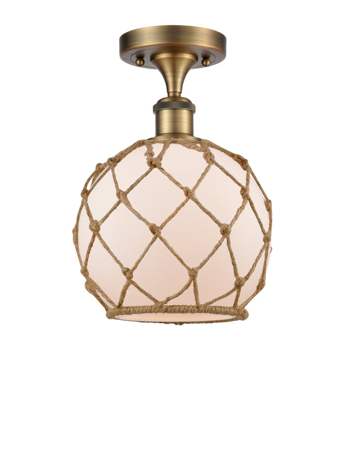 Brushed Brass / White Glass with Brown Rope