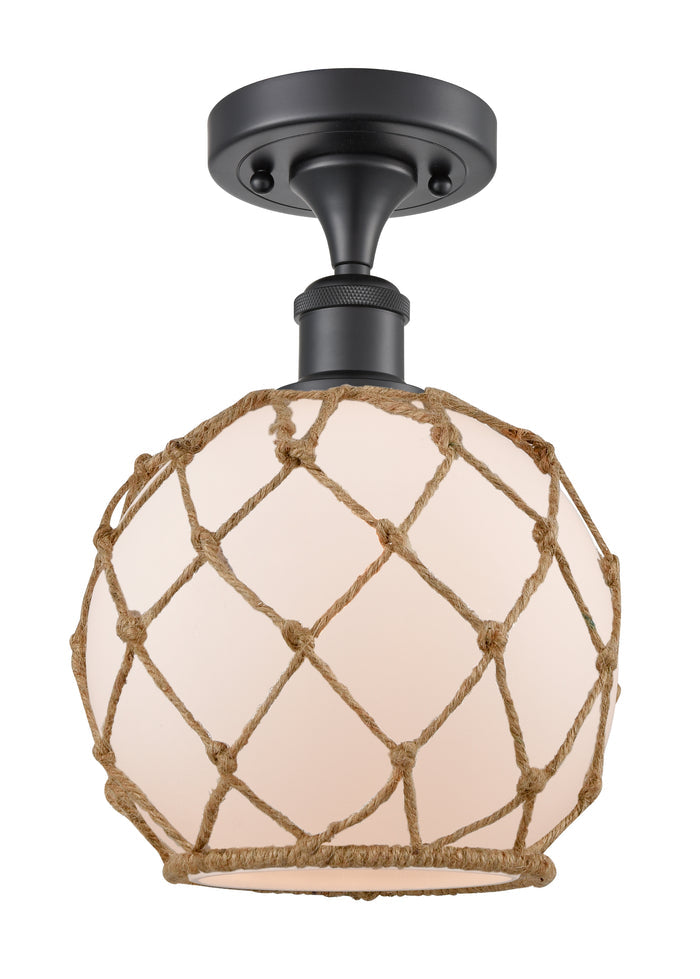 Matte Black / White Glass with Brown Rope