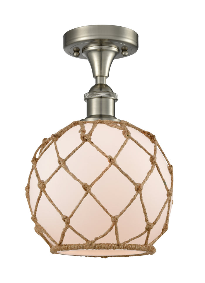 Brushed Satin Nickel / White Glass with Brown Rope