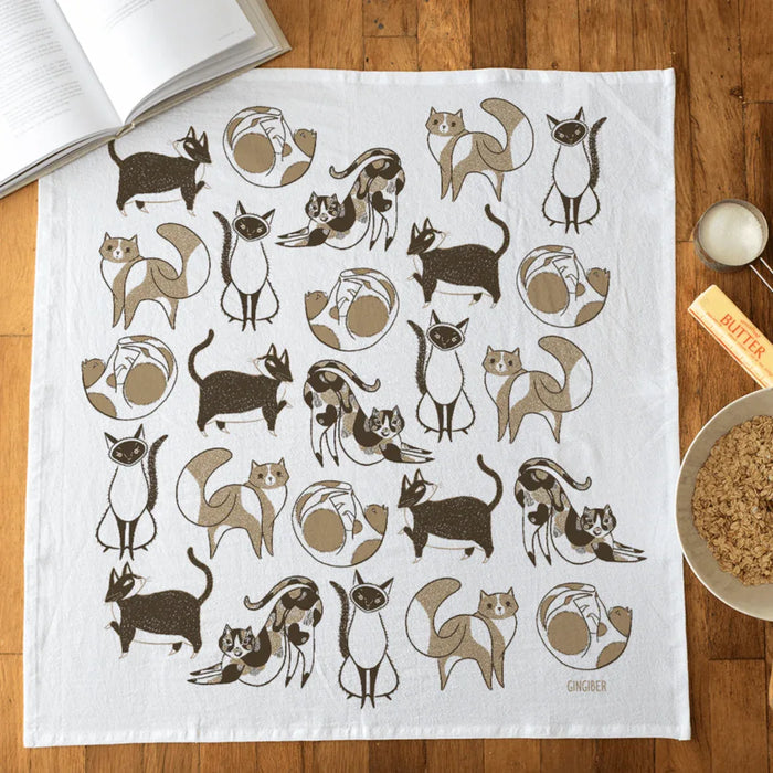 tea towel with illustrated cats and dogs