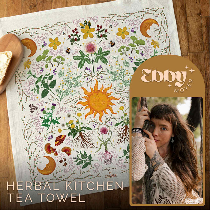 Tea towel with herbal design