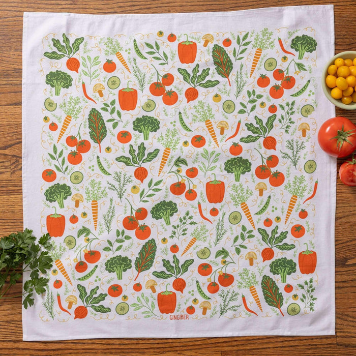 tea towel with illustrated vegetables