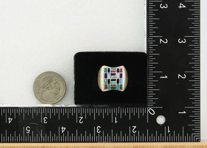 Men Navajo Ring Sterling Silver Vintage Gemstones Signed HM & JB Size 9.0