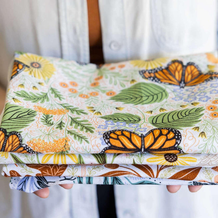 Multicolor illustrated floral tea towel
