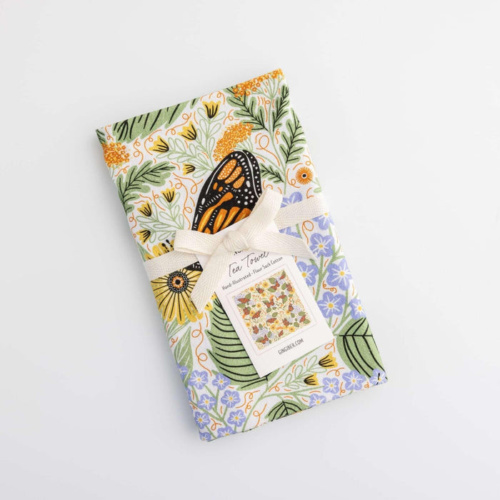 Multicolor illustrated floral tea towel