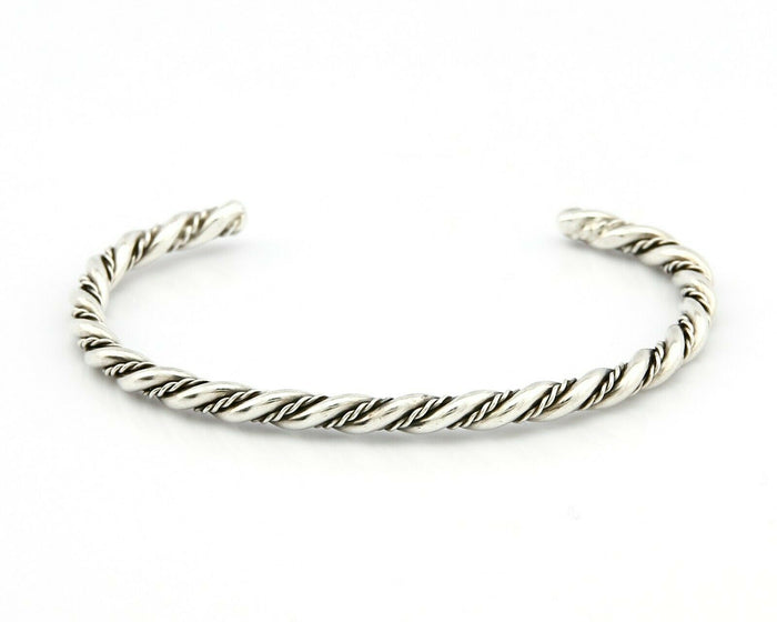 Navajo 4.0 mm Wide 925 Solid Sterling Silver Handmade Hand Stamped Cuff Bracelet