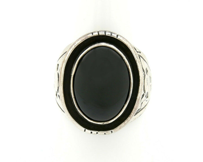 Navajo Artist Montoya Handmade Stamped Natural Onyx .925 Silver Ring