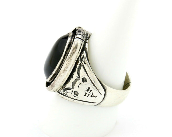 Navajo Artist Montoya Handmade Stamped Natural Onyx .925 Silver Ring
