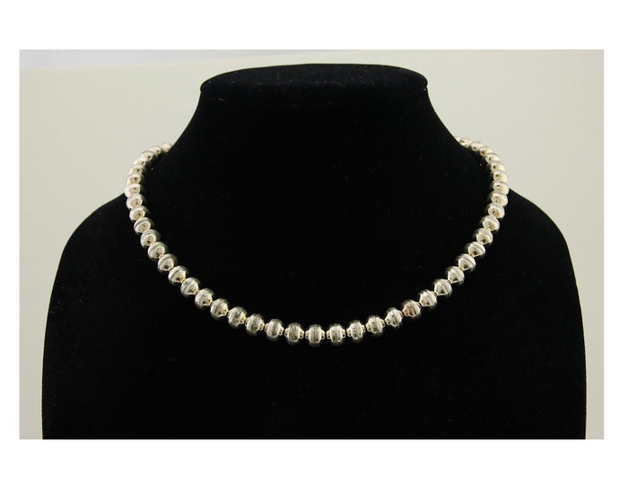 Navajo Bead Necklace 925 Silver Turquoise Native American Artist C.80's