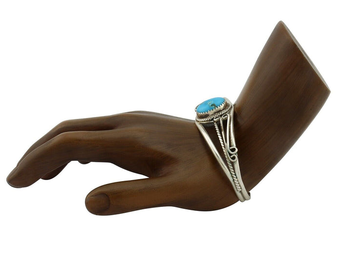 Navajo Bracelet 925 Silver Natural Blue Turquoise Native American Artist C.80's