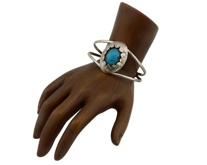 Navajo Bracelet 925 Silver Natural Blue Turquoise Native American Artist J C80