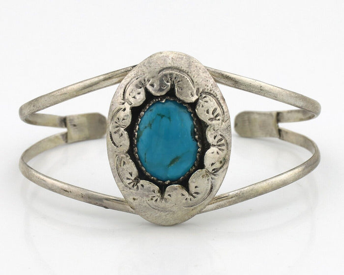 Navajo Bracelet 925 Silver Natural Blue Turquoise Native American Artist J C80