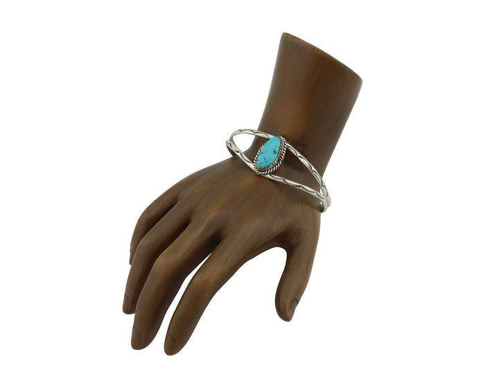 Navajo Bracelet 925 Silver Sleeping Beauty Turquoise Signed Robert Vandover C80s