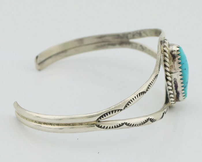 Navajo Bracelet 925 Silver Sleeping Beauty Turquoise Signed Robert Vandover C80s