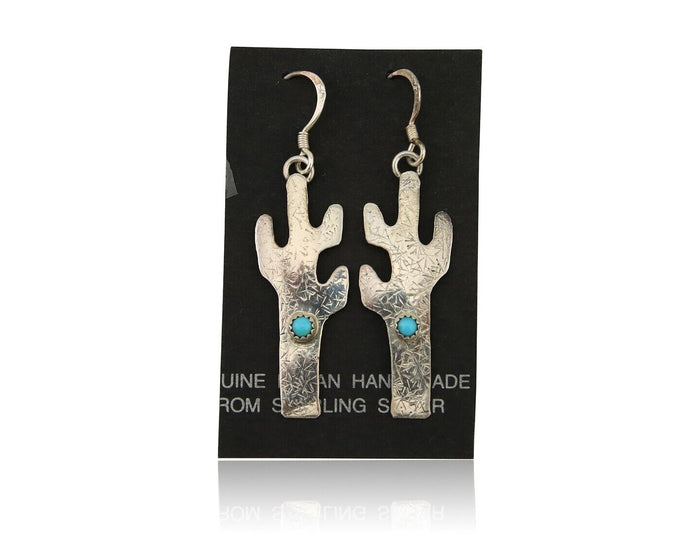 Navajo Cactus Earrings 925 Silver Natural Turquoise Native Artist C.80's