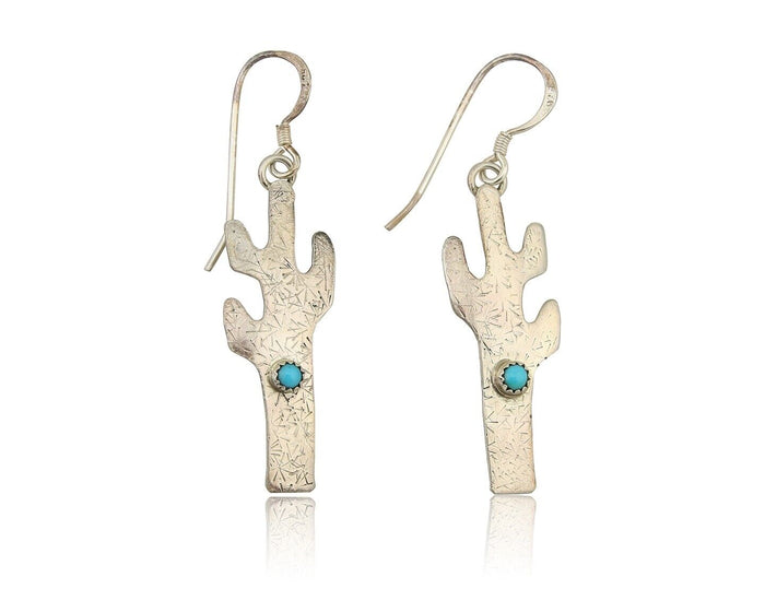Navajo Cactus Earrings 925 Silver Natural Turquoise Native Artist C.80's