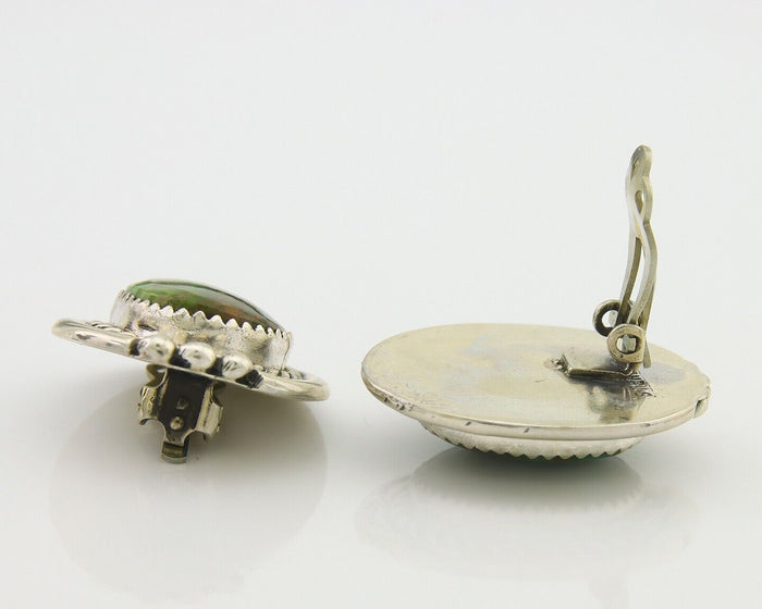 Navajo Clip On Earrings 925 Silver Natural Turquoise Native Artist C.80's