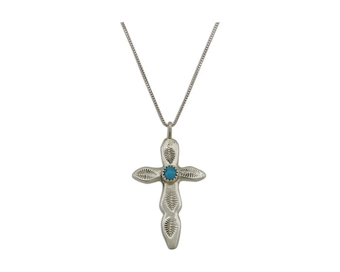 Navajo Cross Necklace 925 Silver Turquoise Hand Stamped Native American C.80's