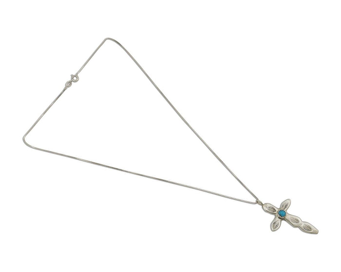 Navajo Cross Necklace 925 Silver Turquoise Hand Stamped Native American C.80's