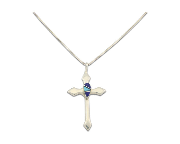 Navajo Cross Necklace Sterling Silver Authentic Natural Gemstones Signed M
